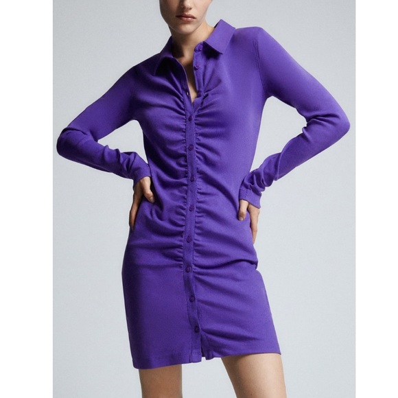 NEW ZARA Shirt dress with ruching - Picture 2 of 10